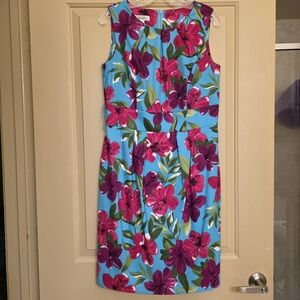 Size12 Dressbarn Hawaiian Bold Tropical Floral Dress Pocket KneeLength Sleeveles